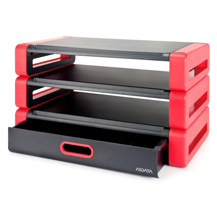 Soporte deluxe para monitores rojo con cajón